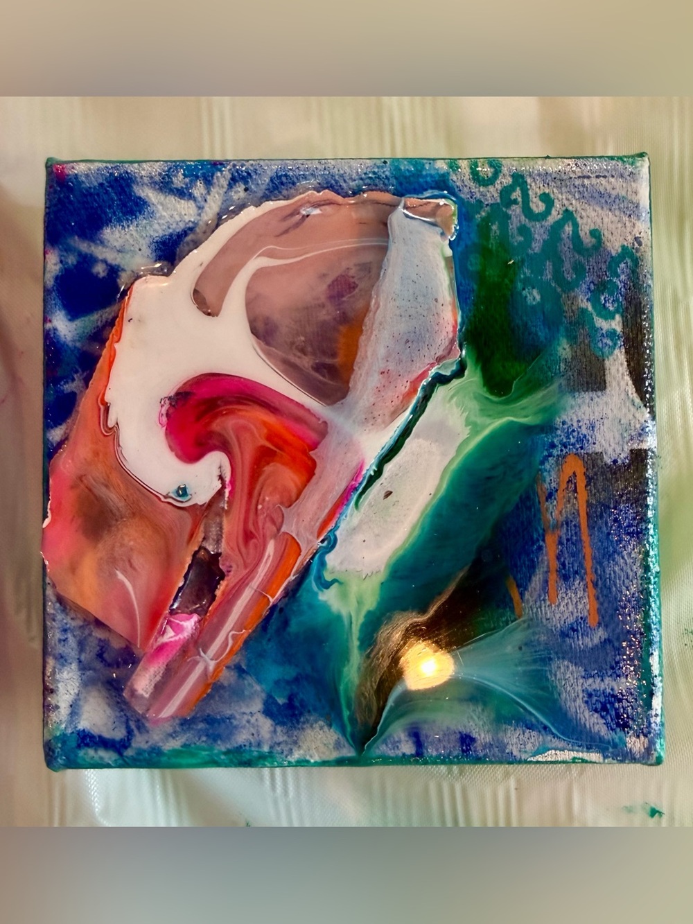 Abstract Resin Home Art in Teal, Pink, Orange and White